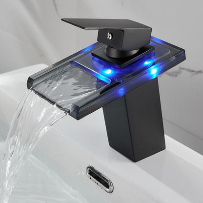 Tobias - Blue Modern LED Hot/Cold Waterfall Basin Tap