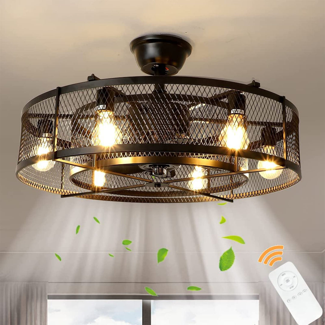 Avleen - Industrial Cage Ceiling Fan with E26 Bulb Light