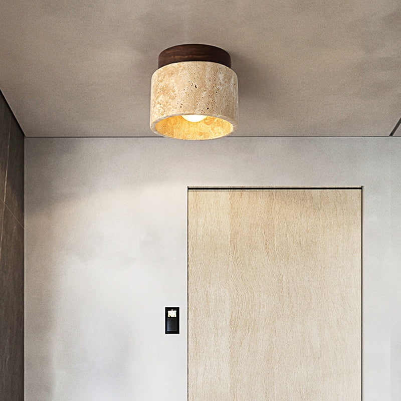 CHUSI - Yellow Stone Wood Ceiling/Wall Light
