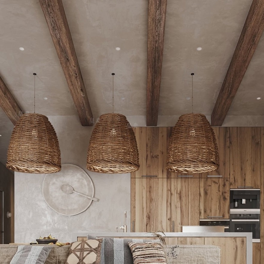 EKUA - Handmade Rattan Shade Round Pendant Ceiling Light