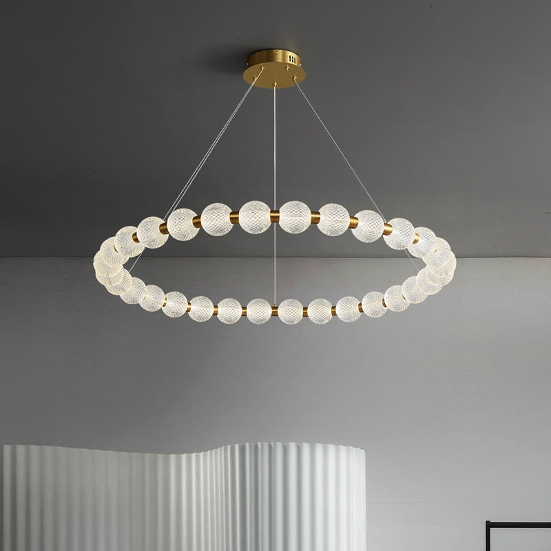 Killian - Round Patterned Glass Multi Ball Gold Frame Hanging Chandelier