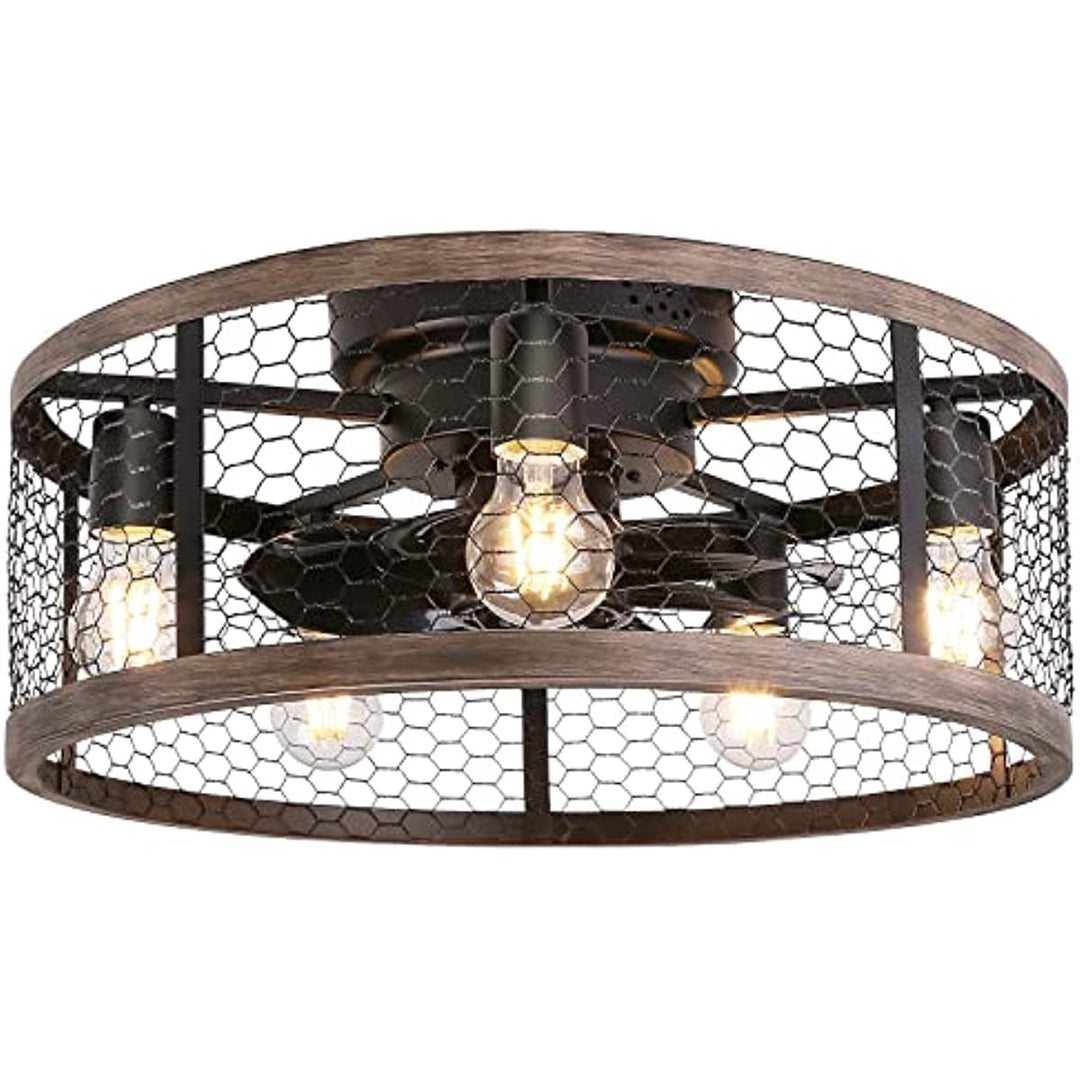 Amalie - Industrial Cage Ceiling Fan Light with Remote Control