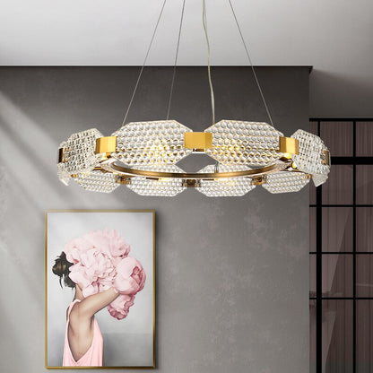 Barrett - Modern Patterned Glass Gold Crystal Hanging Chandielier