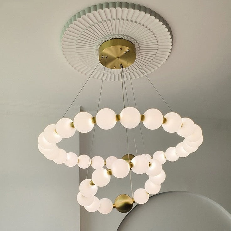 Dakota - Round Adjustable Ring Multi Milk Ball Shade Gold Hanging Chandelier