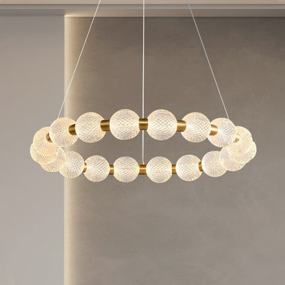 Killian - Round Patterned Glass Multi Ball Gold Frame Hanging Chandelier