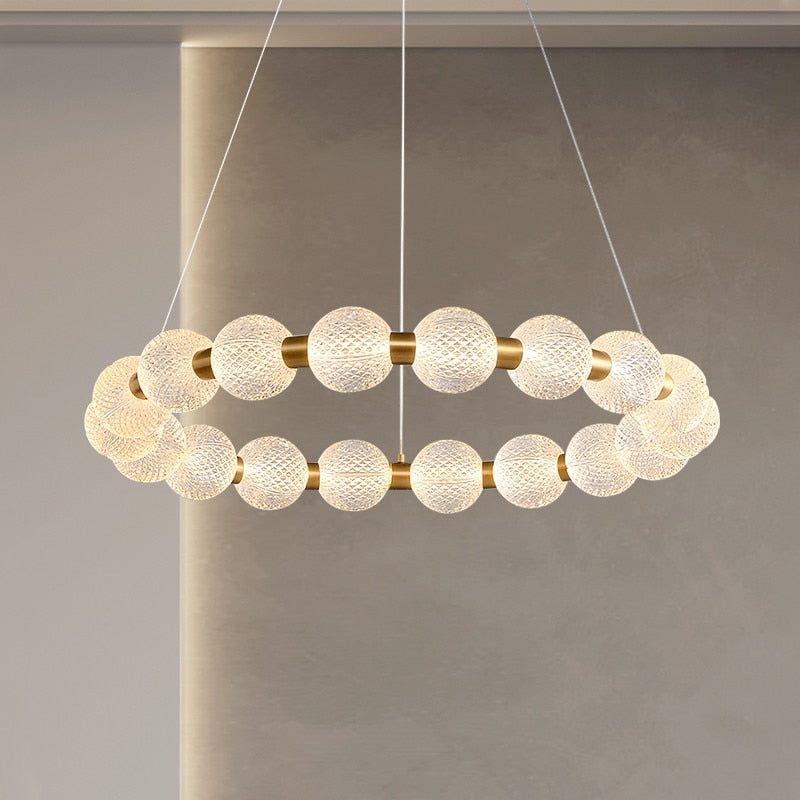 Killian - Round Patterned Glass Multi Ball Gold Frame Hanging Chandelier