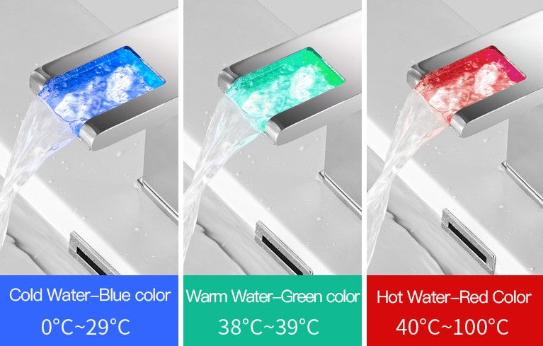 Single Lever Waterfall LED Colour Changing Basin Tap